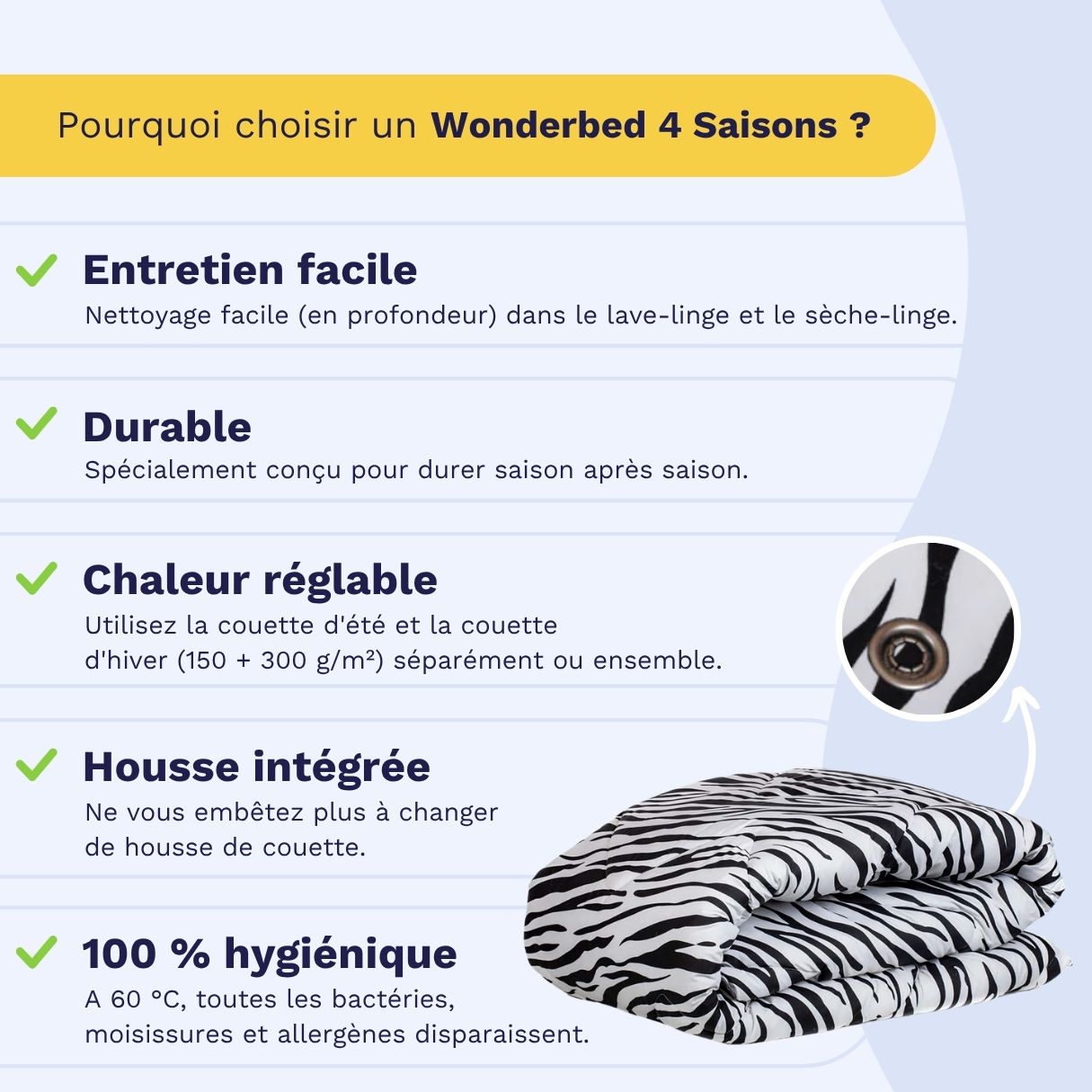 Zelesta Wonderbed 4 Saisons Double - Peau de Zèbre