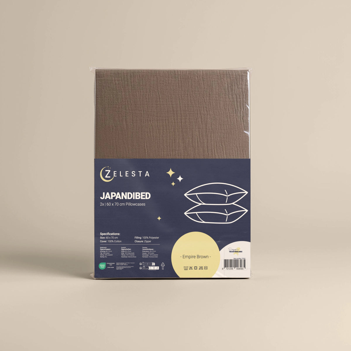 Zelesta Japandibed Taies d'Oreiller Mousseline de Coton - Set de 2 - Marron