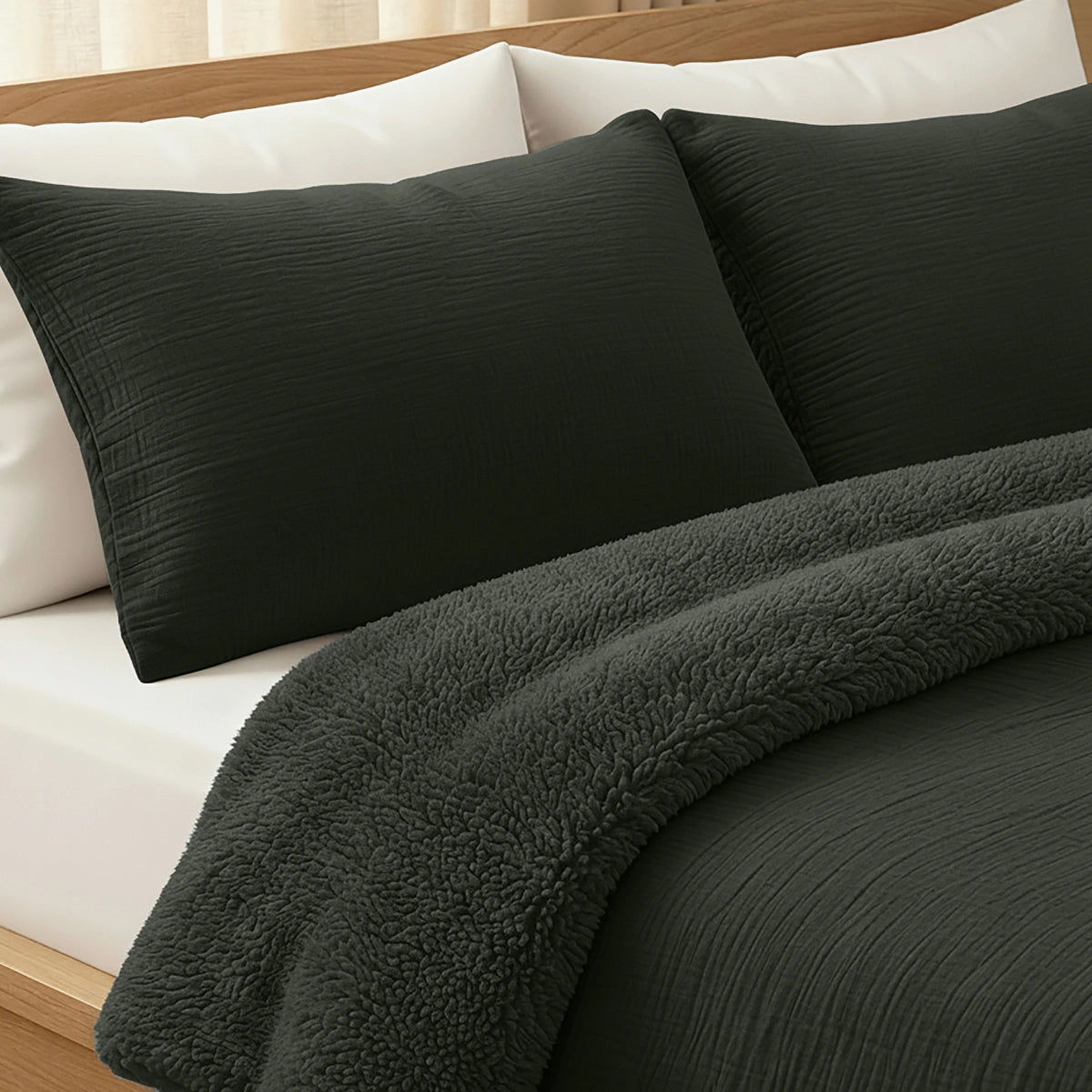 Zelesta Teddy Taies d'Oreiller Mousseline de Coton - Set de 2 - Vert