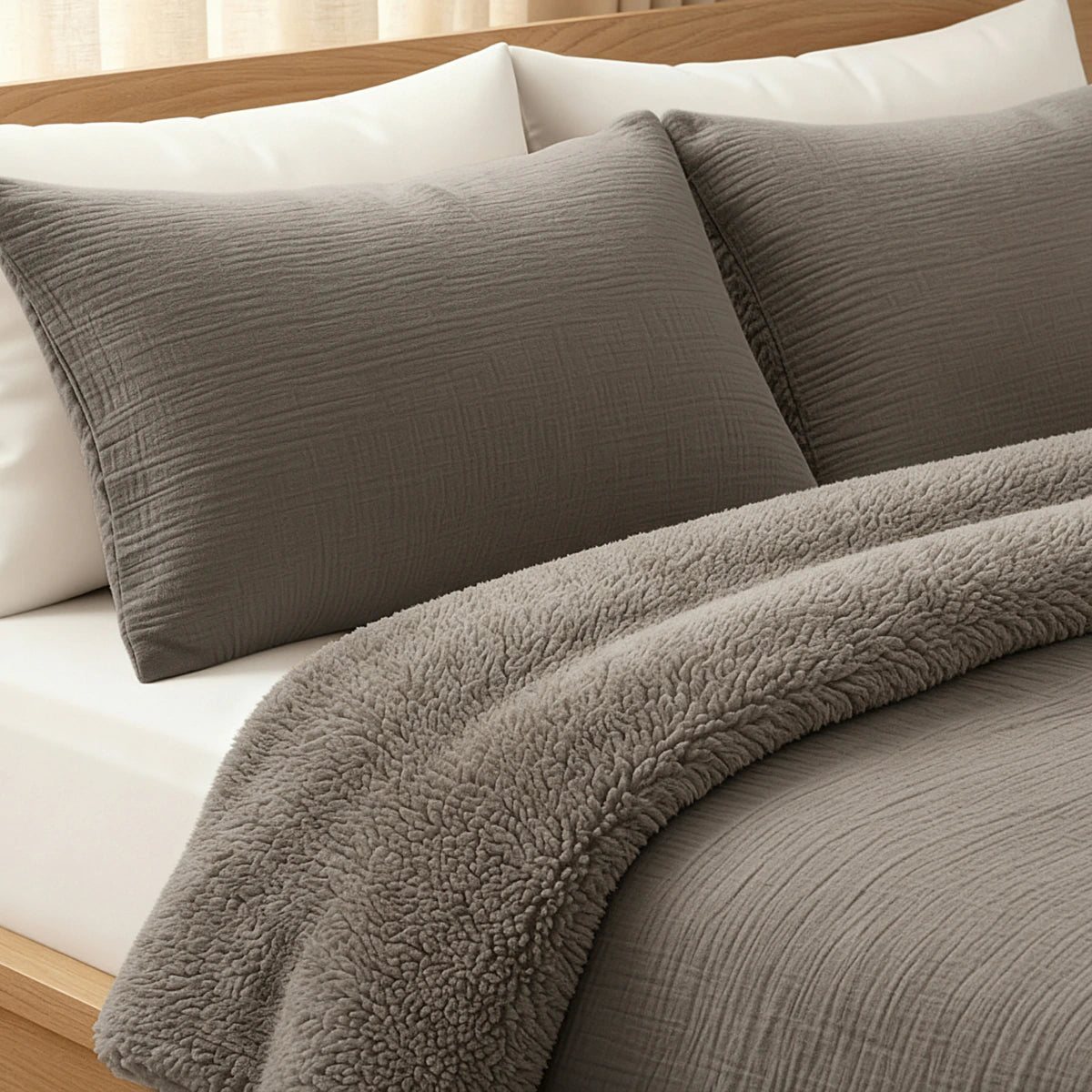 Zelesta Teddy Taies d'Oreiller Mousseline de Coton - Set de 2 - Taupe