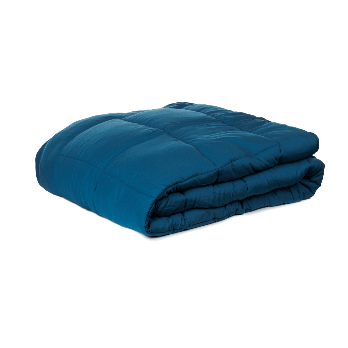 La couette Zelesta Easybed en turquoise et beige, au design matelassé et à la matière microfibre douce, est présentée pliée sur un fond blanc uni.