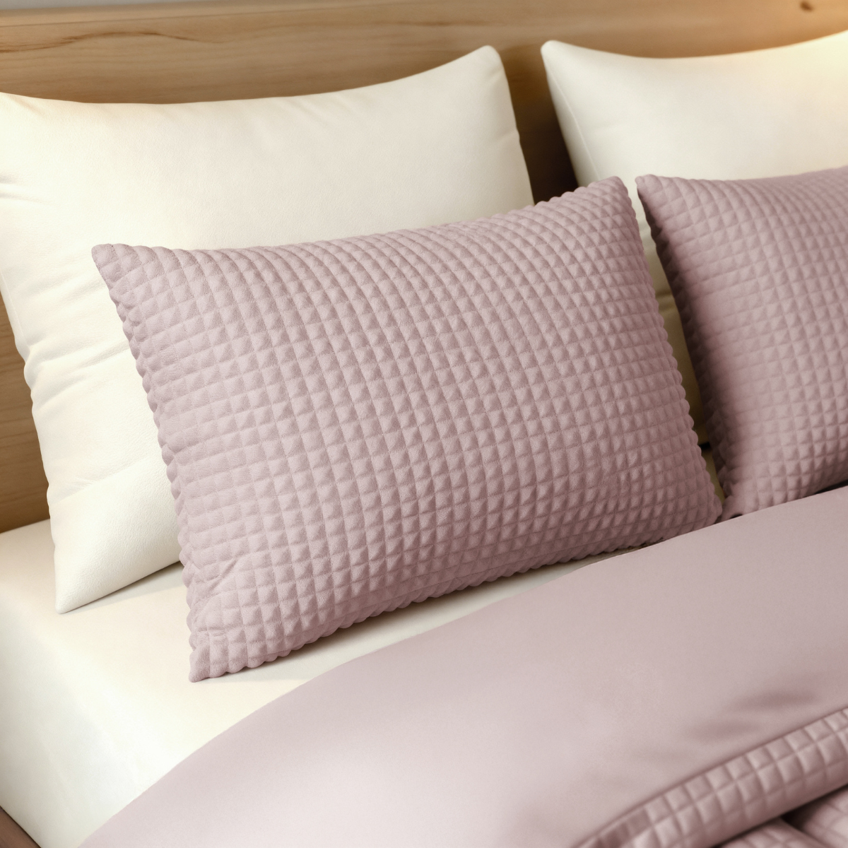 Zelesta Teddy Check Taies d'Oreiller - Vieux Rose