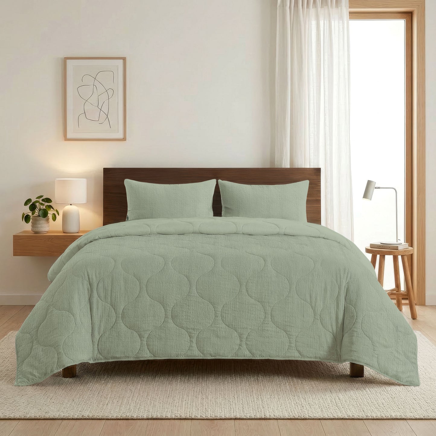 Zelesta Spécial Seersucker Couette Été - Vert Sauge