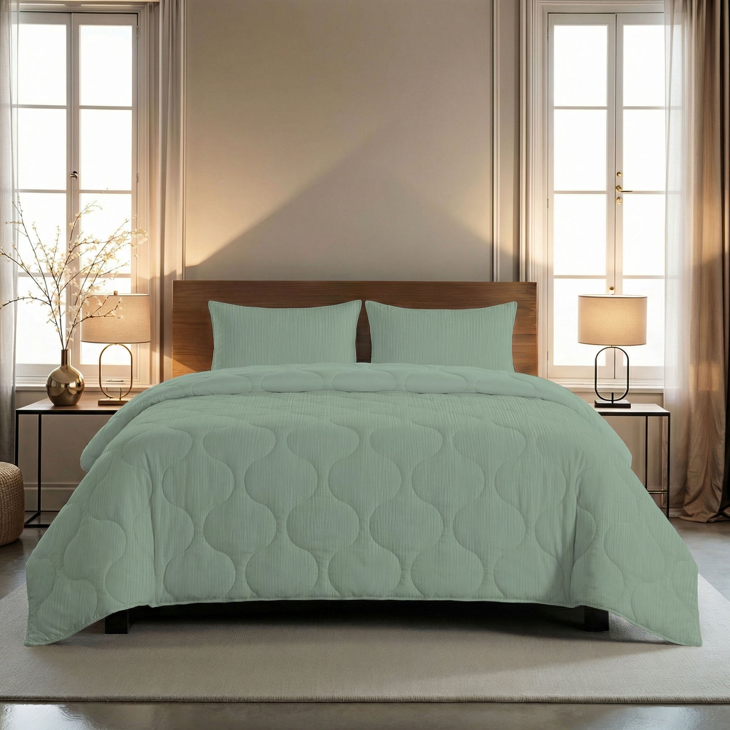 Zelesta Spécial Mousseline Couette Été - Vert Eucalyptus