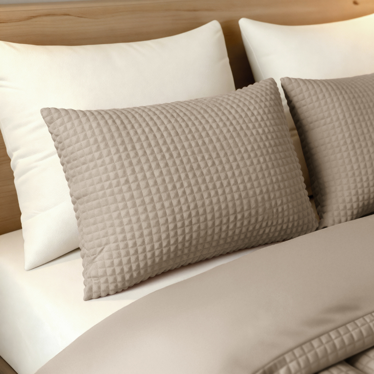 Zelesta Teddy Check Taies d'Oreiller - Taupe