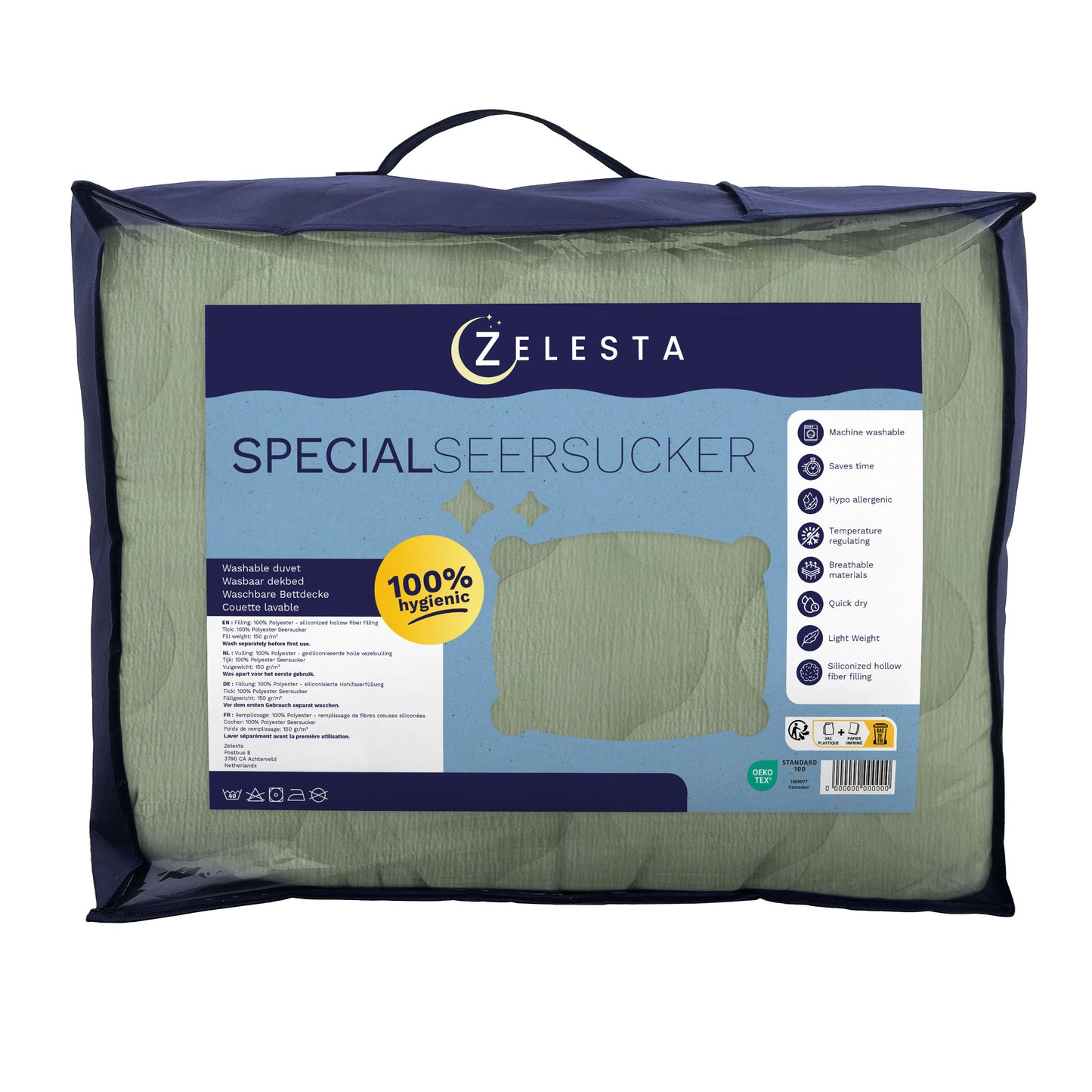 Zelesta Spécial Seersucker Couette Été - Vert Sauge