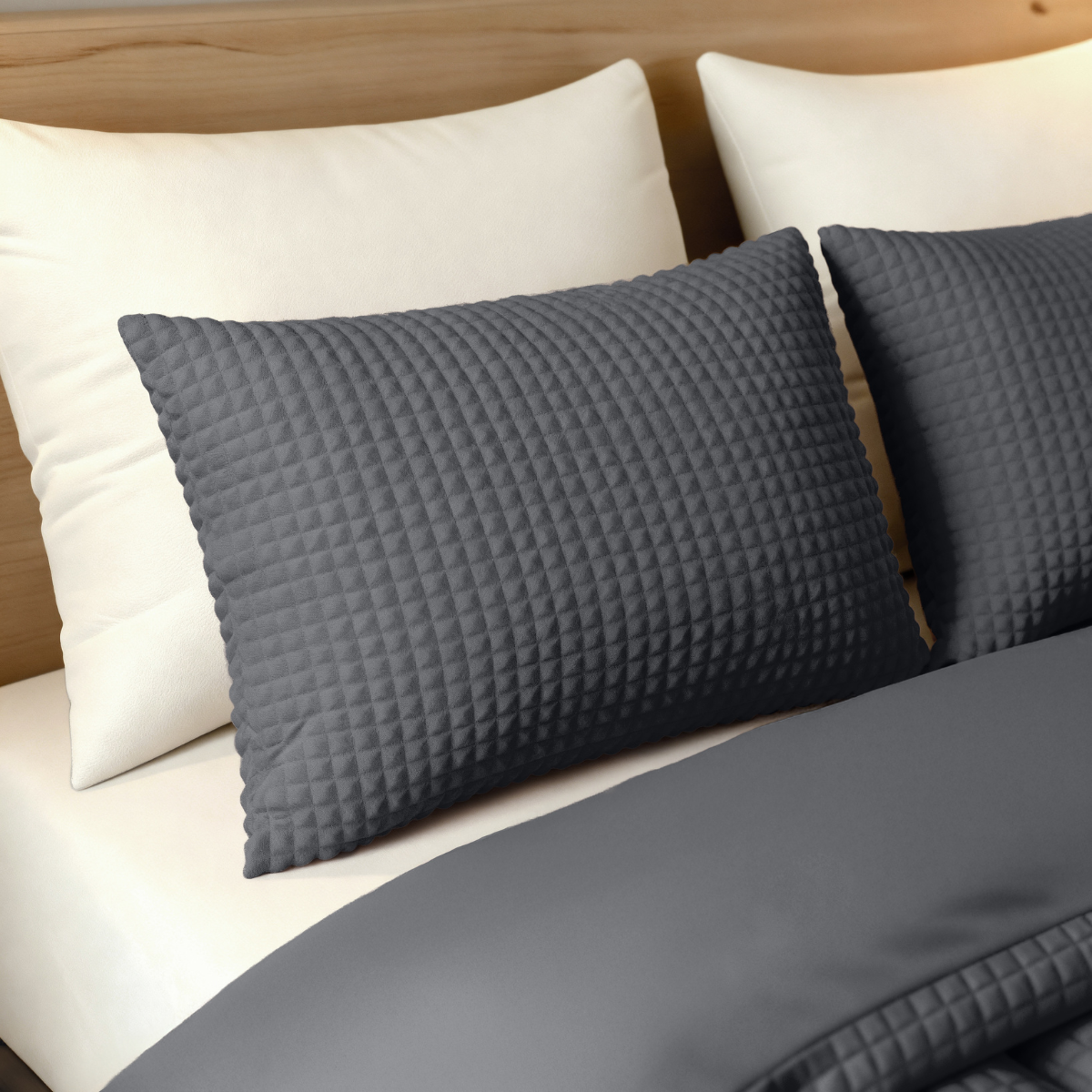 Zelesta Teddy Check Taies d'Oreiller - Anthracite