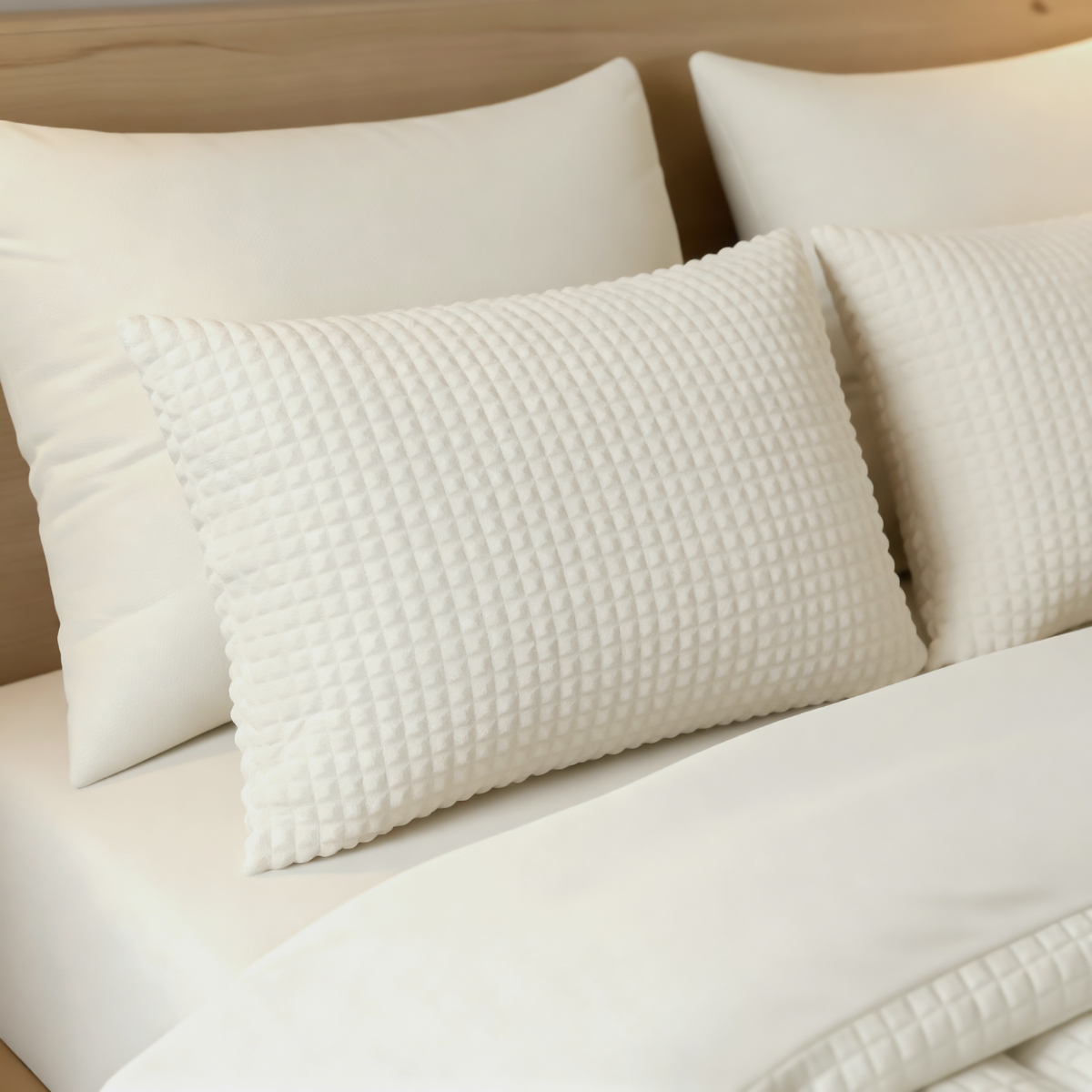 Zelesta Teddy Check Taies d'Oreiller - Crème