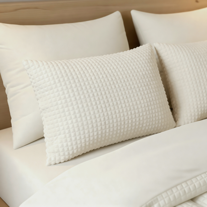 Zelesta Teddy Check Taies d'Oreiller - Crème