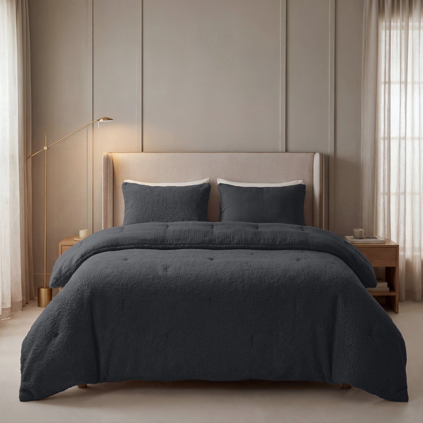 Zelesta Spécial Teddy Mousseline de Coton Couette - Anthracite