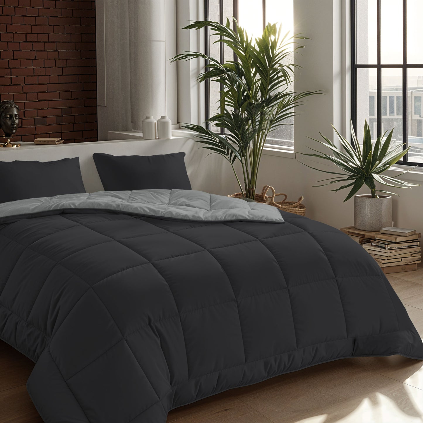 Zelesta Comfort Duo Couette - Noir Doux & Gris Argent