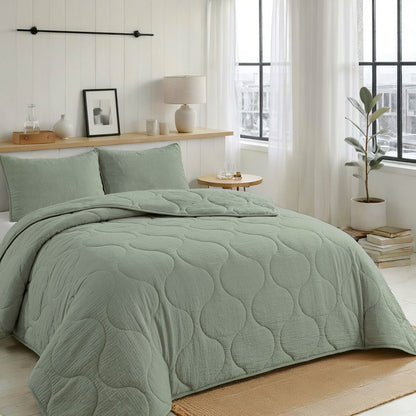 Zelesta Spécial Seersucker Couette Été - Vert Sauge