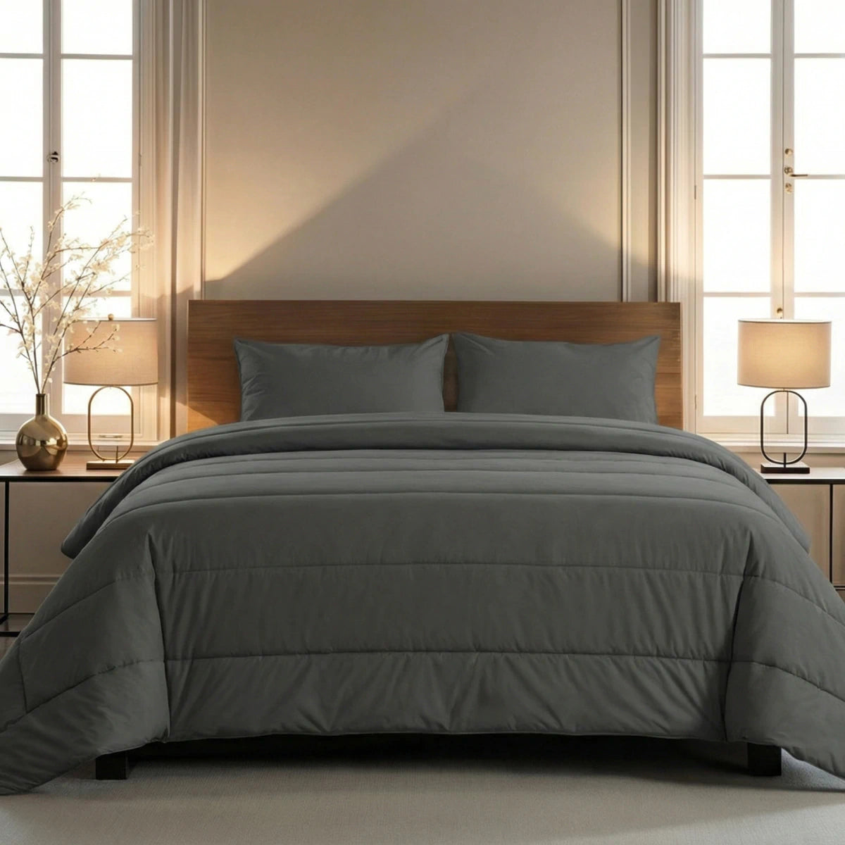 Zelesta Comfort Unie Taies d'Oreiller - Set de 2 - Anthracite
