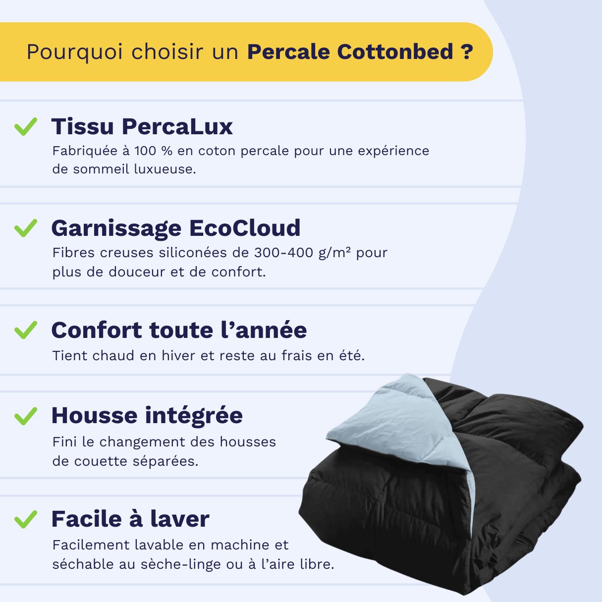 Zelesta Percale Cottonbed  - Bleu Ciel & Noir