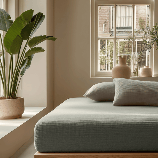 Drap-Housse Mousseline - Gris-Vert