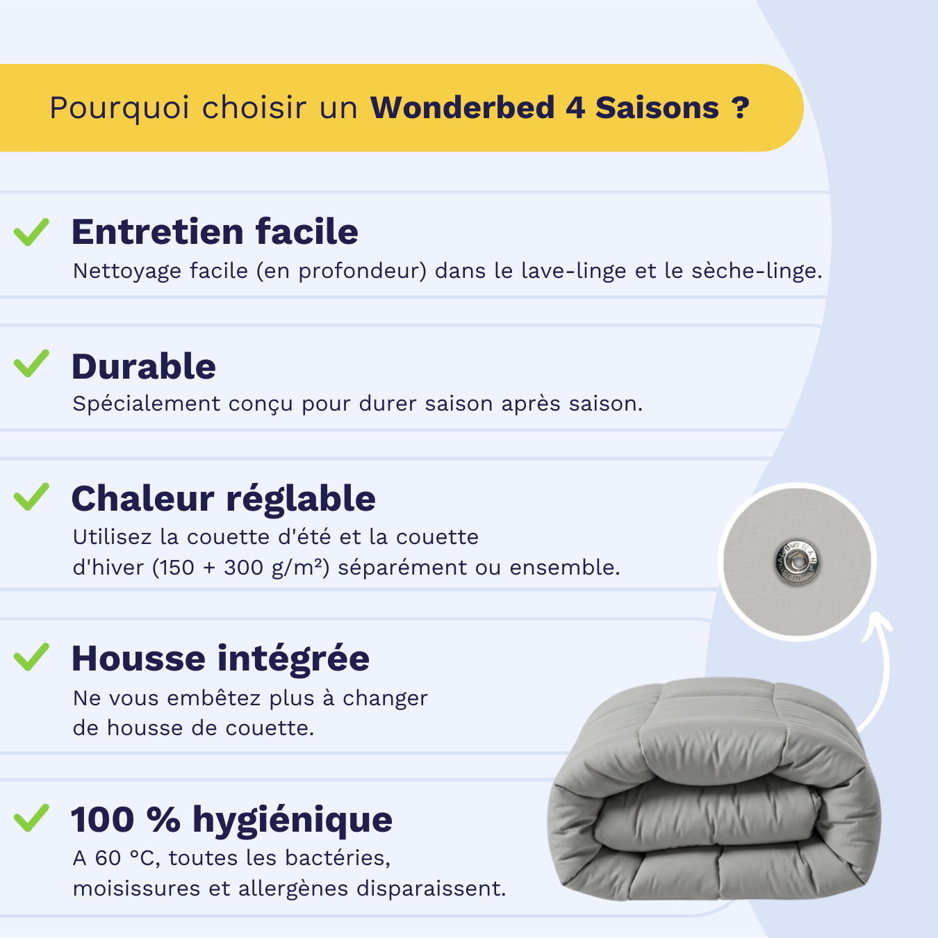 Zelesta Wonderbed 4 Saisons Double Coton - Gris Matinal