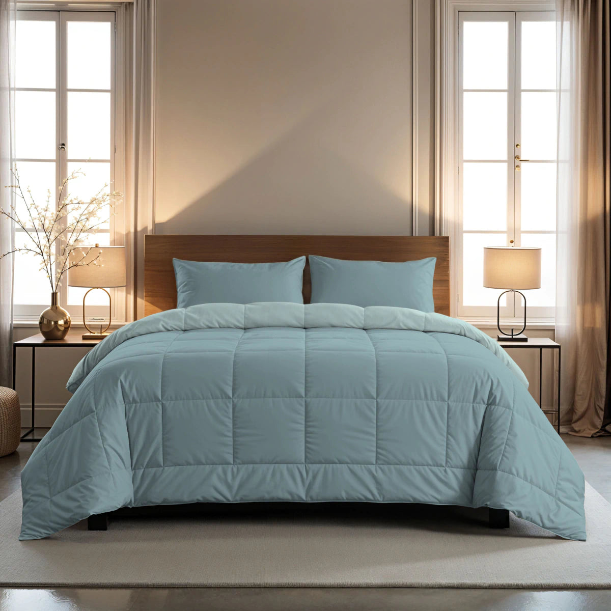 Zelesta Pure Duo Couette Été Coton - Bleu Gris & Bleu Clair