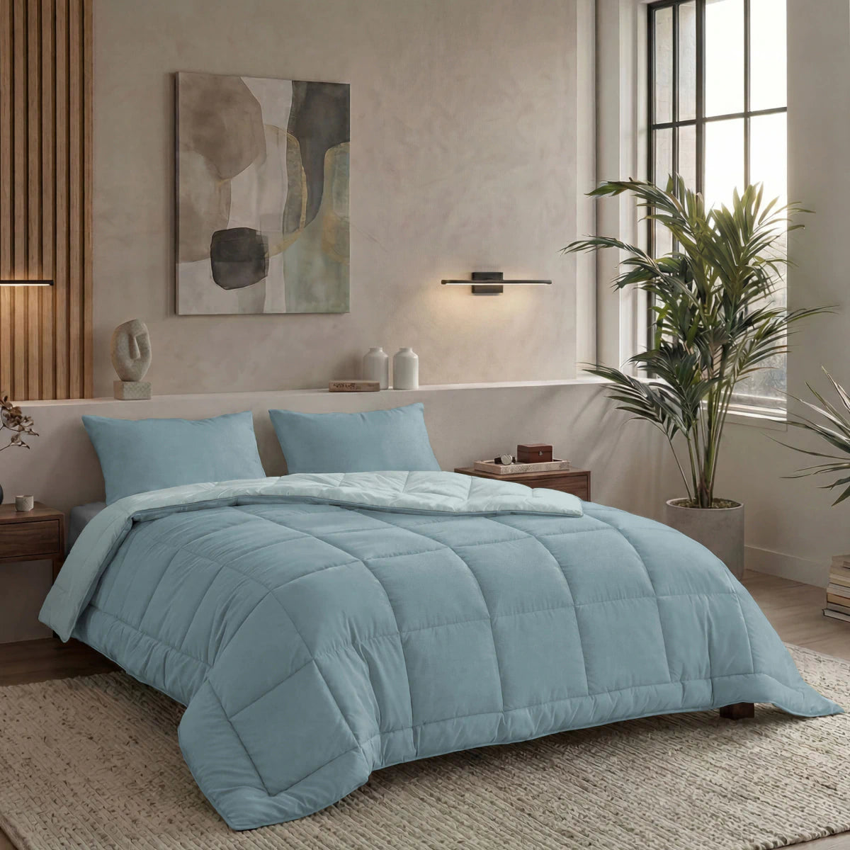 Zelesta Pure Duo Couette Été Coton - Bleu Gris & Bleu Clair