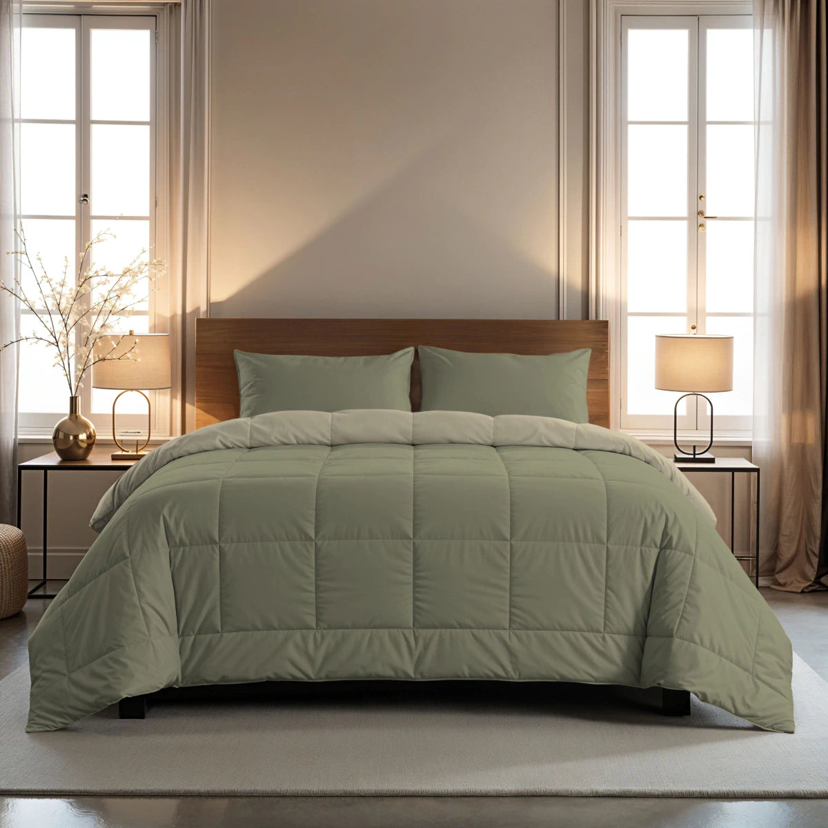 Zelesta Pure Duo Couette Été Coton - Gris Vert & Gris Vert Doux