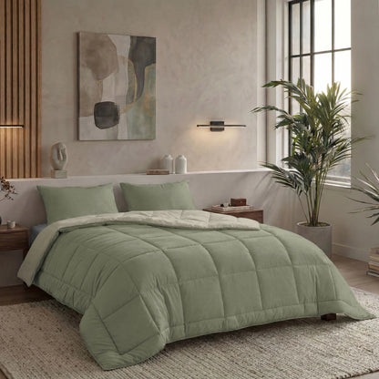 Zelesta Pure Duo Couette Été Coton - Gris Vert & Gris Vert Doux