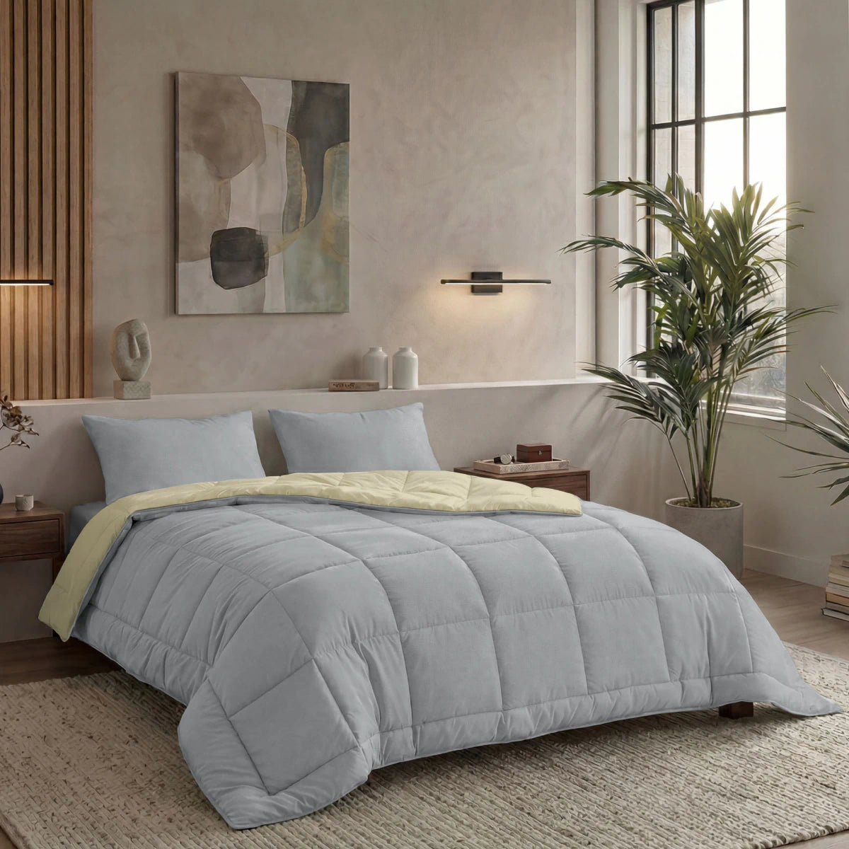 Zelesta Pure Duo Couette Été Coton - Gris Clair & Jaune Beurre