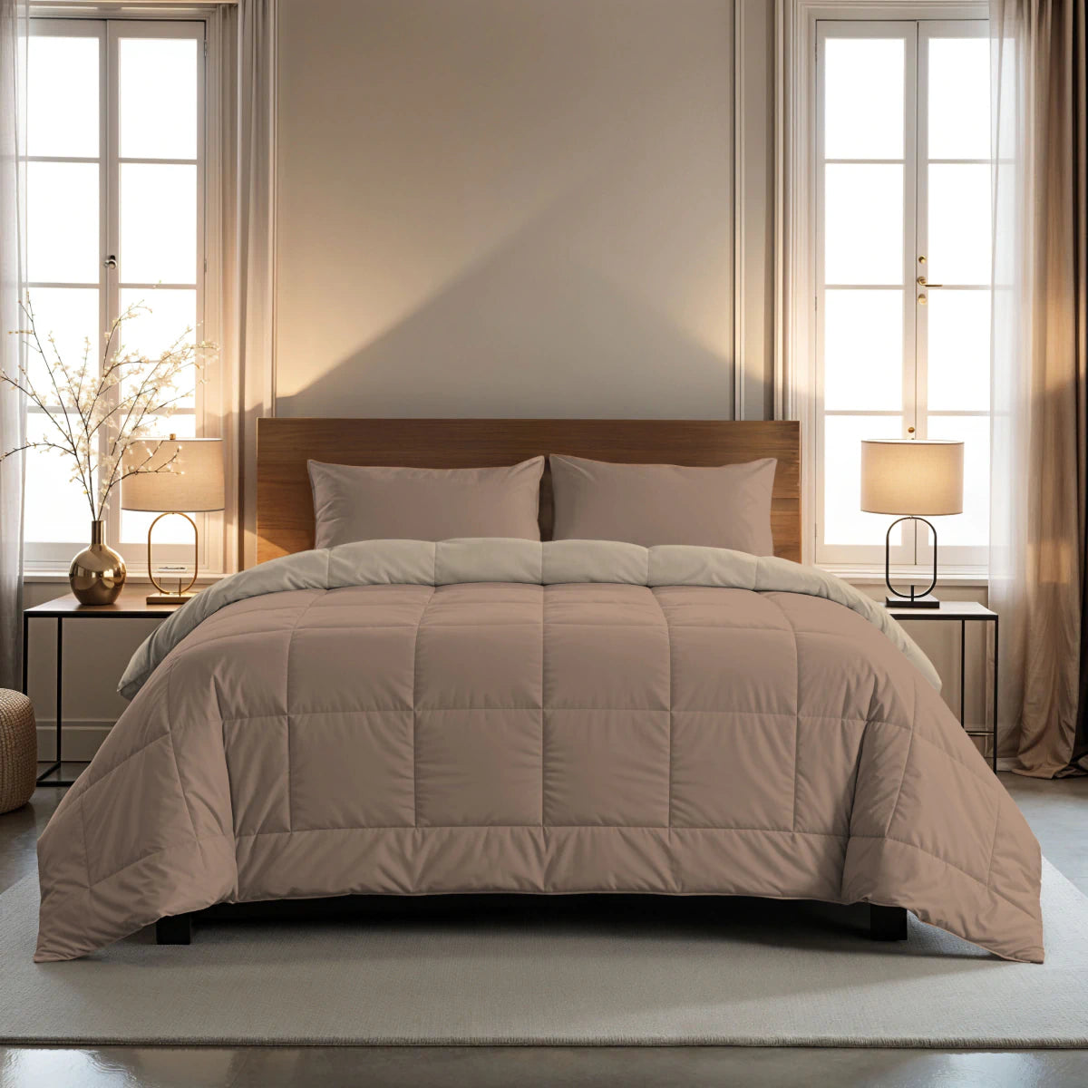 Zelesta Pure Duo Couette Été Coton - Vieux Rose & Marron Béton
