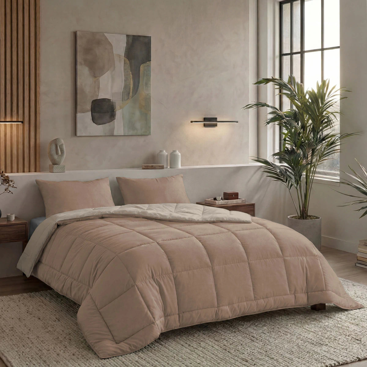 Zelesta Pure Duo Couette Été Coton - Vieux Rose & Marron Béton