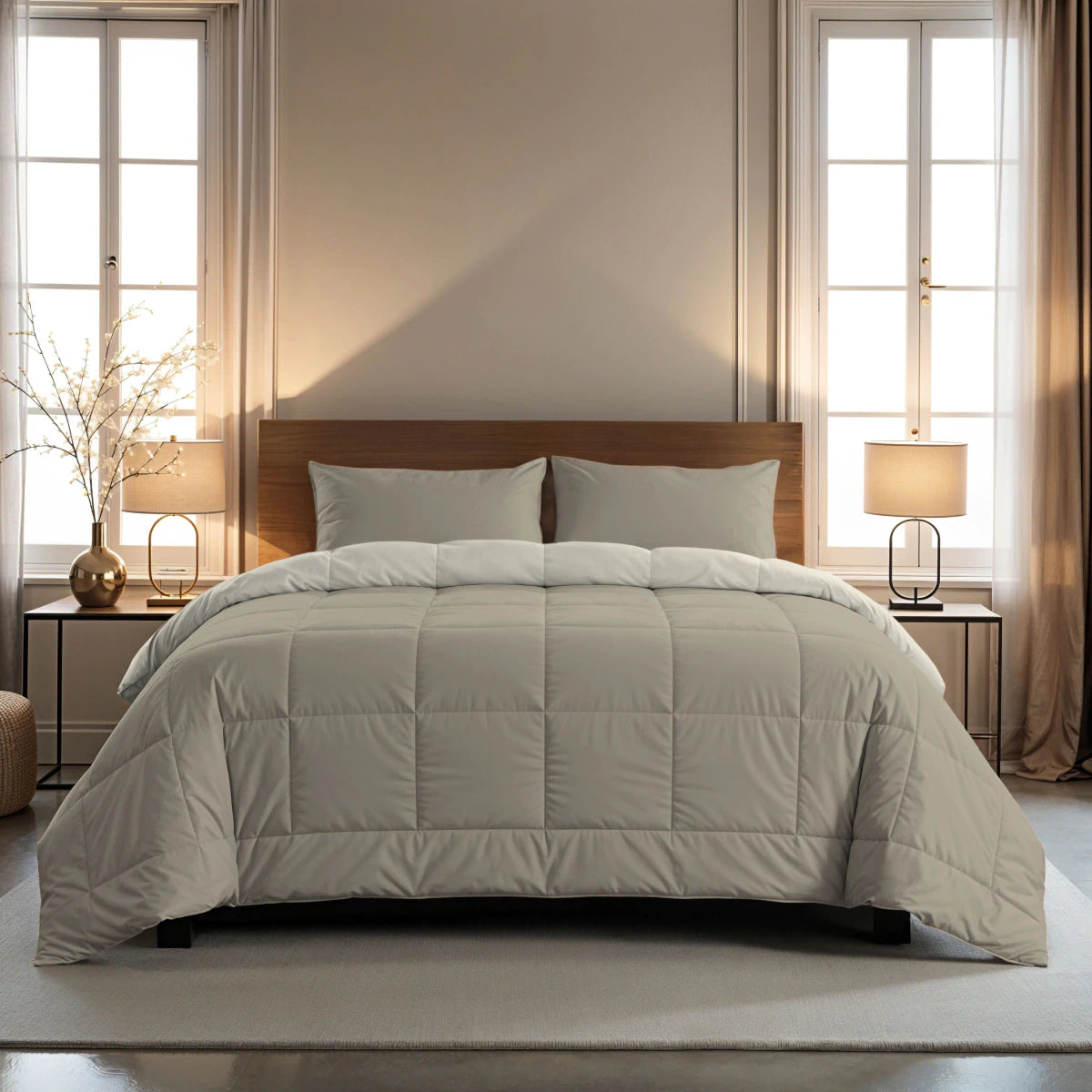 Zelesta Pure Duo Couette Été Coton - Gris Chaud & Blanc Crème