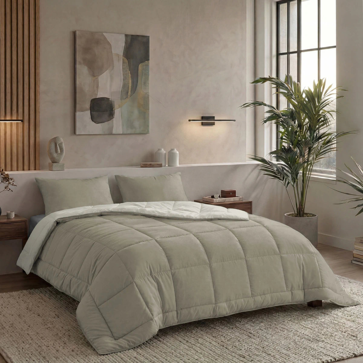 Zelesta Pure Duo Couette Été Coton - Gris Chaud & Blanc Crème