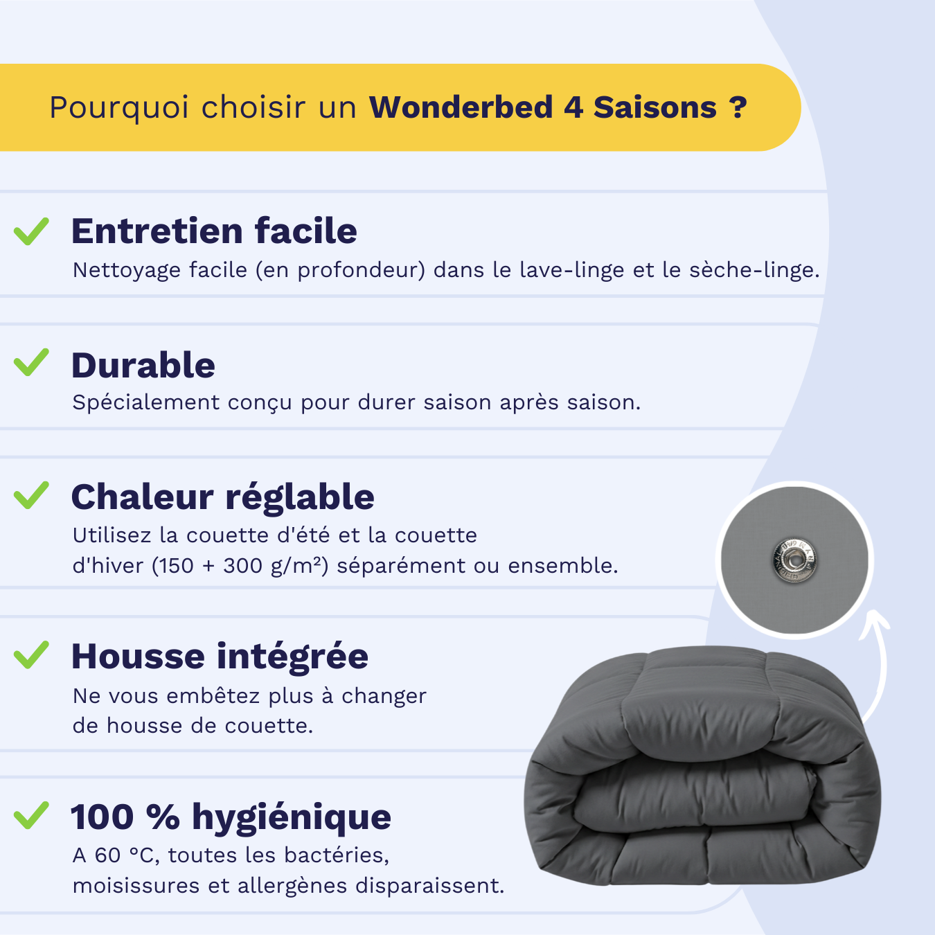 Zelesta Wonderbed 4 Saisons Double - Gris Ardoise