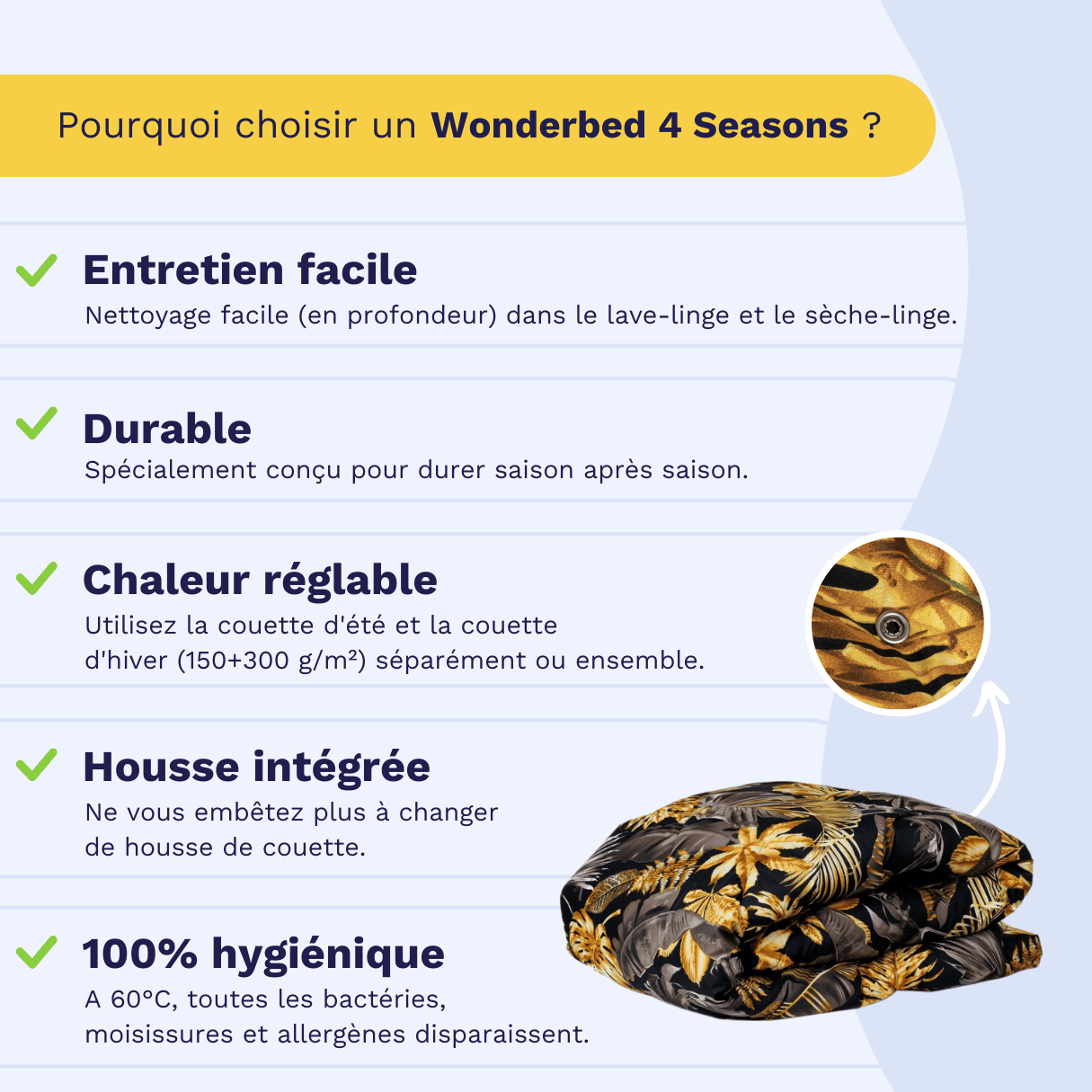 Zelesta Wonderbed 4 Saisons Double - Feuilles dorées