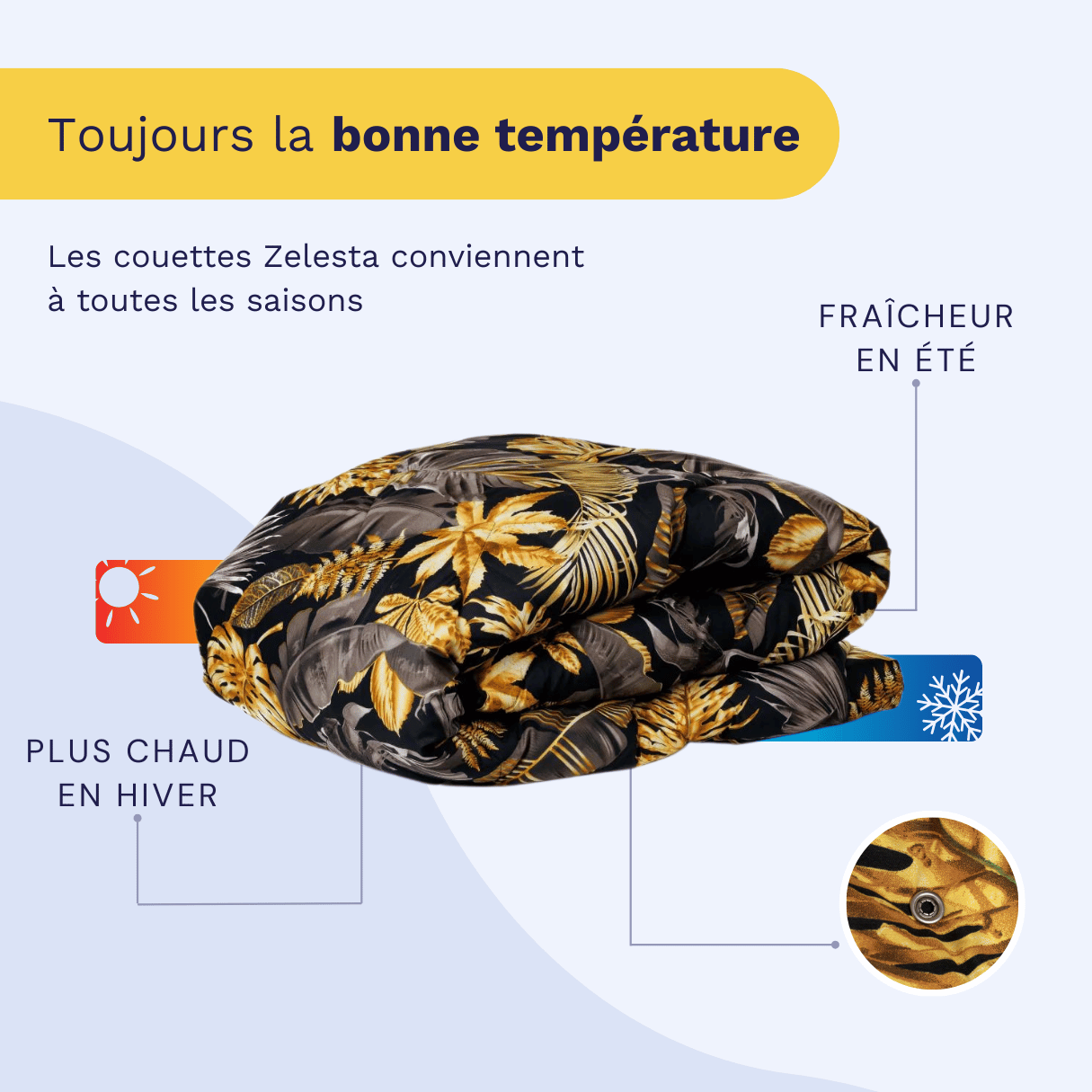 Zelesta Wonderbed 4 Saisons Double - Feuilles dorées