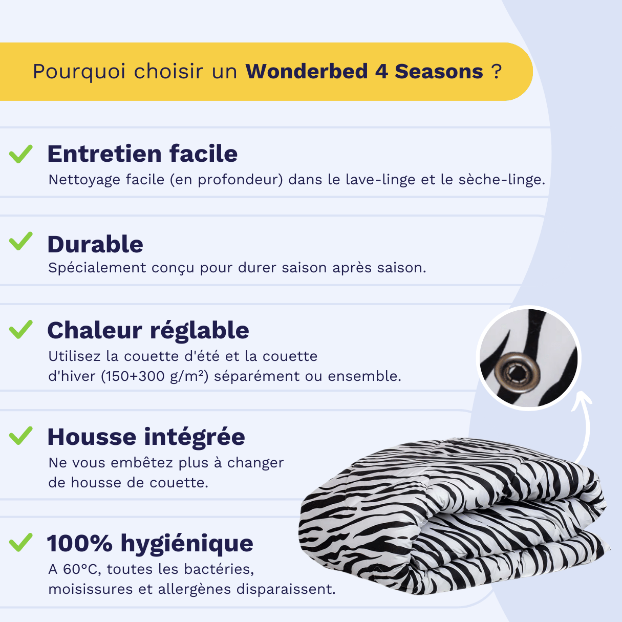 Zelesta Wonderbed 4 Saisons Double - Peau de Zèbre