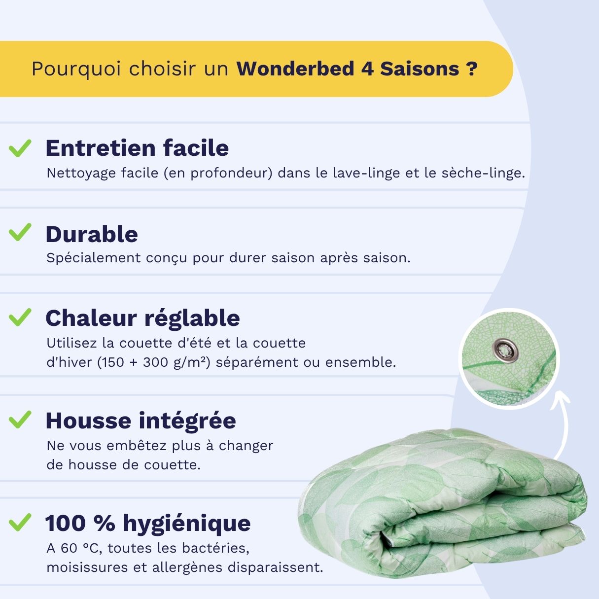 Zelesta Wonderbed 4 Saisons Double - Feuilles Délicates