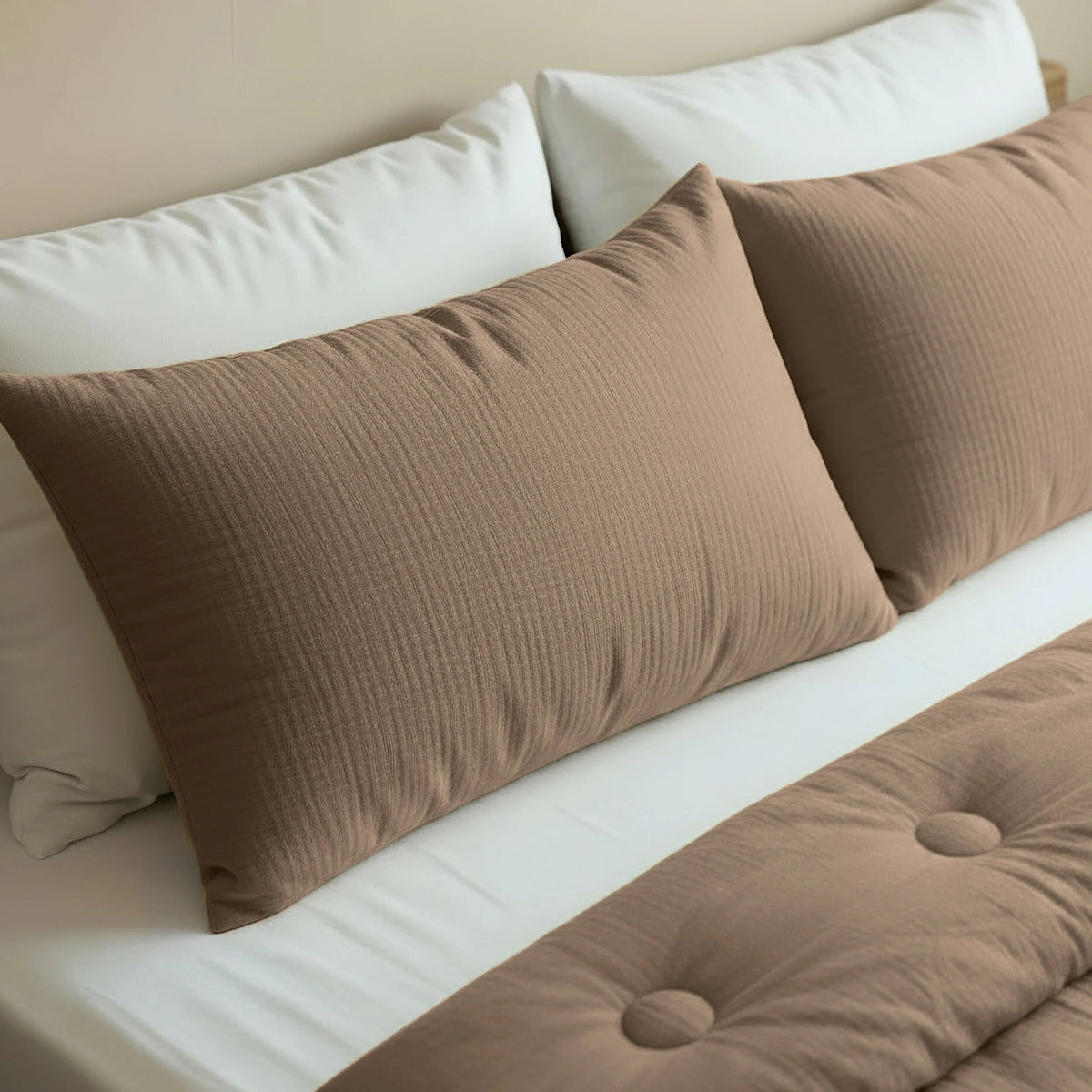 Zelesta Japandibed Taies d'Oreiller Mousseline de Coton - Set de 2 - Marron