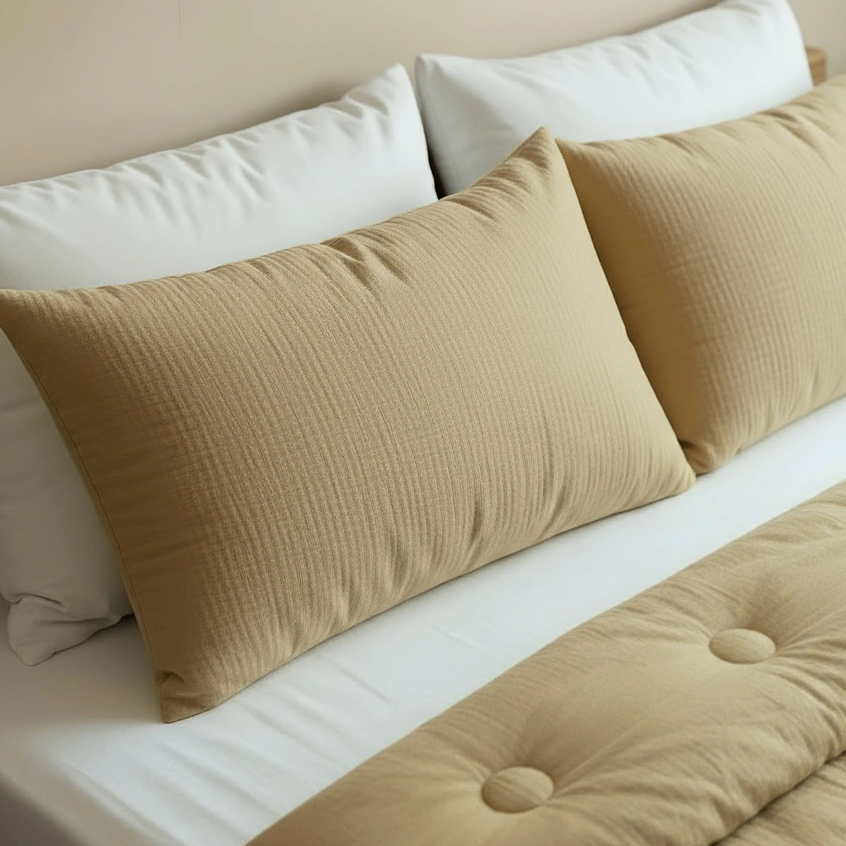 Zelesta Japandibed Taies d'Oreiller Mousseline de Coton - Set de 2 - Ocre