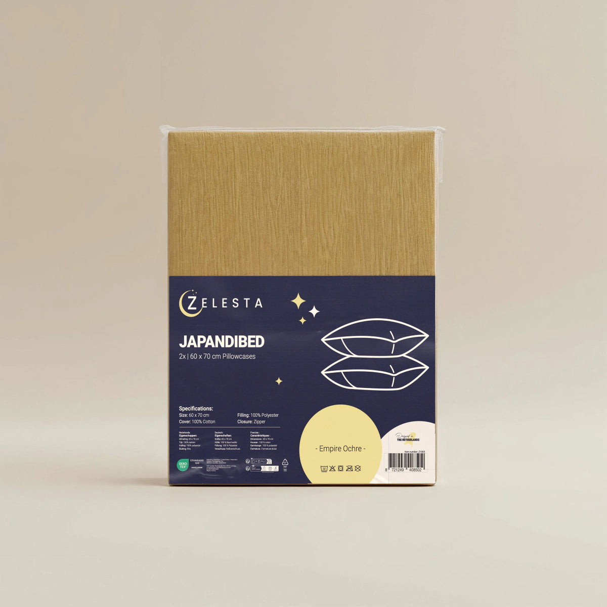 Zelesta Japandibed Taies d'Oreiller Mousseline de Coton - Set de 2 - Ocre