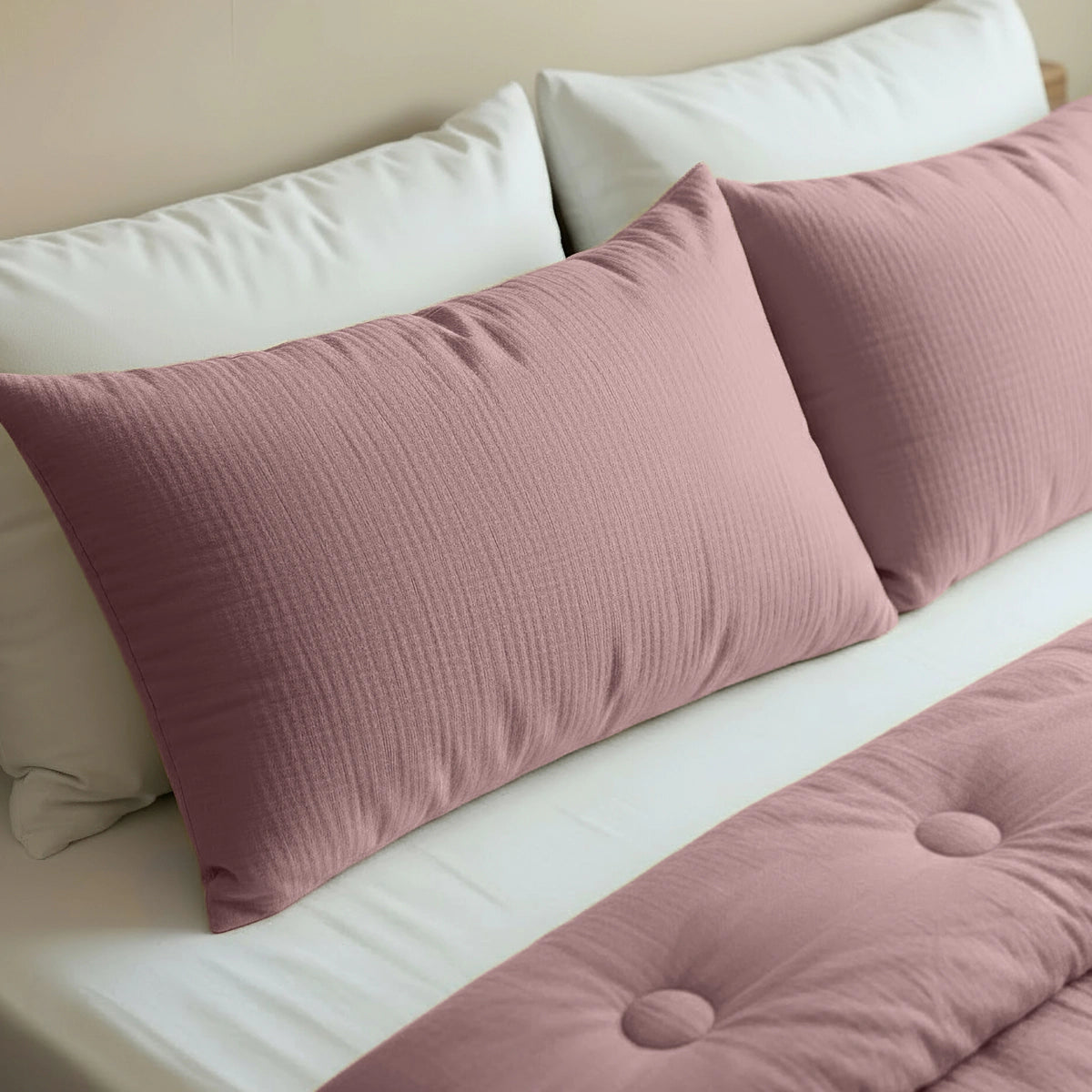 Zelesta Japandibed Taies d'Oreiller Mousseline de Coton - Set de 2 - Vieux Rose