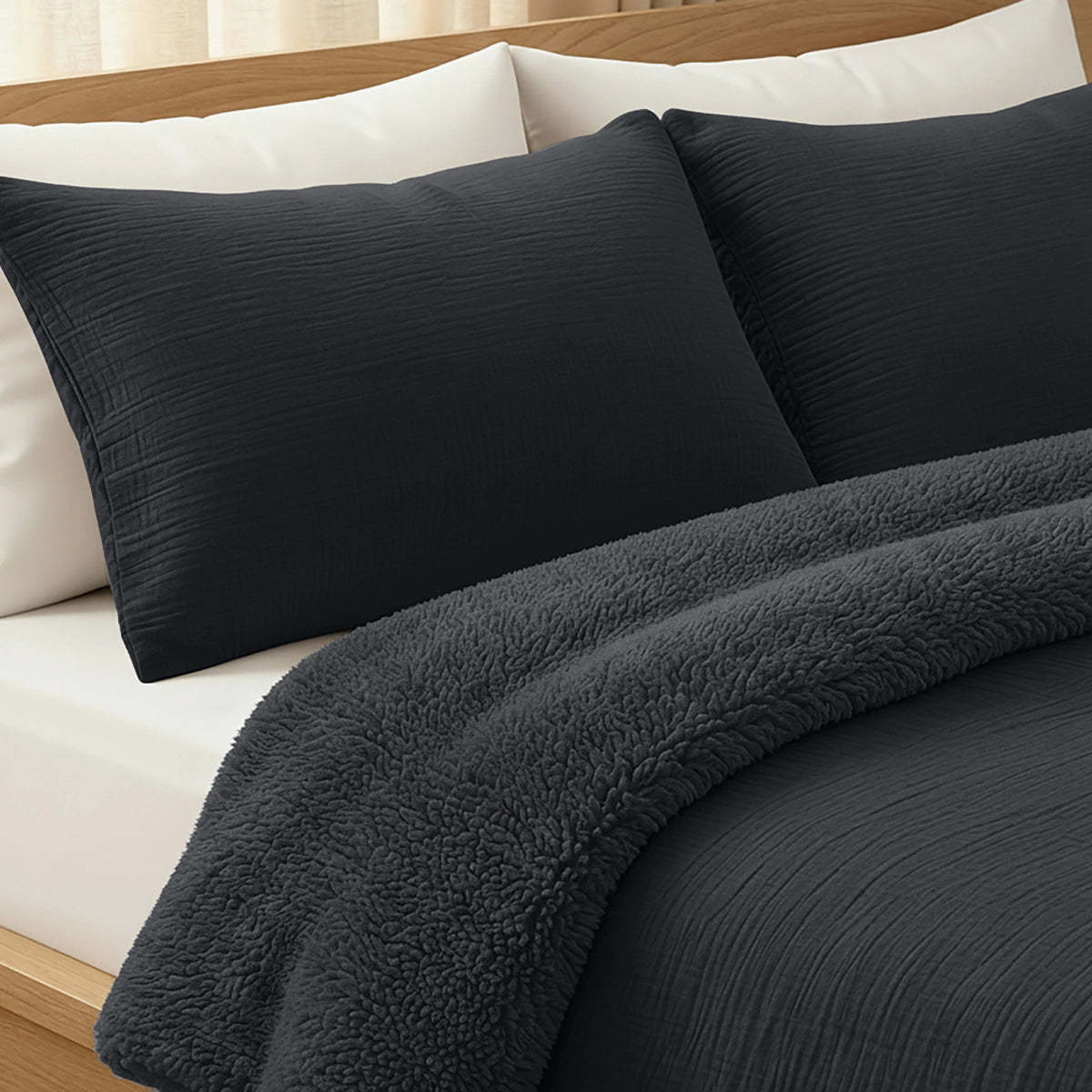 Zelesta Teddy Taies d'Oreiller Mousseline de Coton - Set de 2 - Anthracite