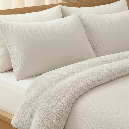 Zelesta Teddy Taies d'Oreiller Mousseline de Coton - Set de 2 - Beige