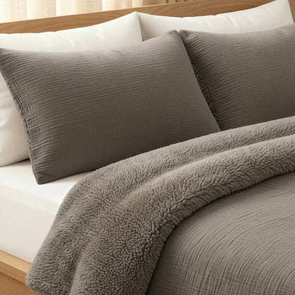 Zelesta Teddy Taies d'Oreiller Mousseline de Coton - Set de 2 - Taupe